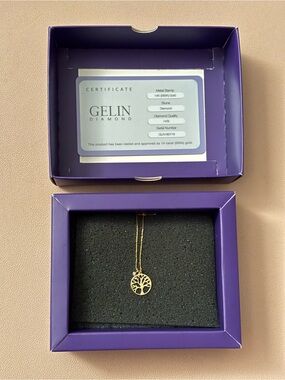 Gelin 14k Solid Gold Tree of Life Necklace with real Diamond, New in Box